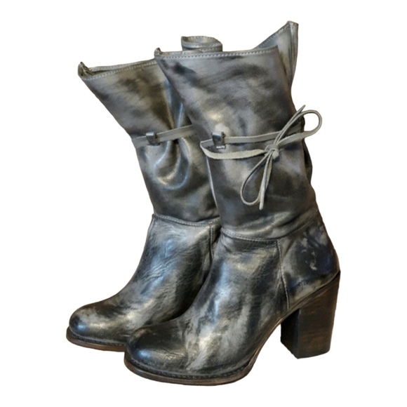 Freebird by Steven 'Guilt' Rustic Black Mid Calf Leather Tie Boots Size … - Picture 2 of 12